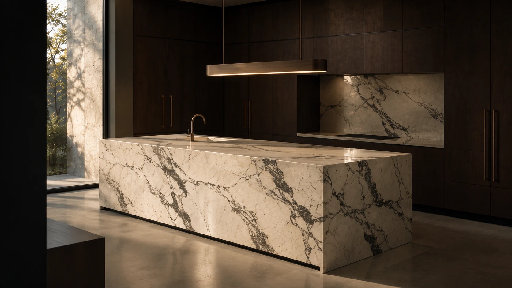 Bookmatched marble countertop