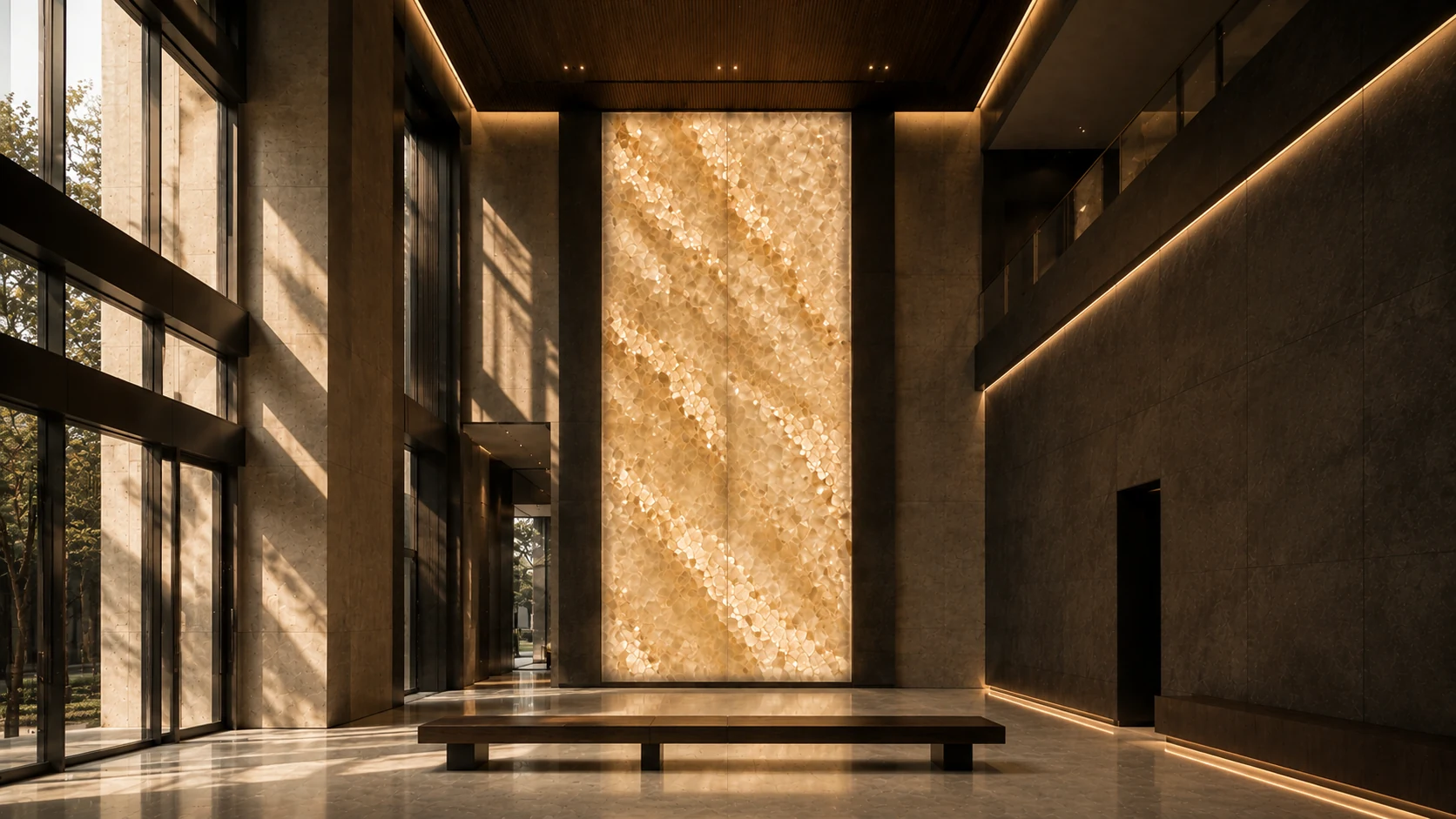 Backlit Sahara Onyx wine cellar
